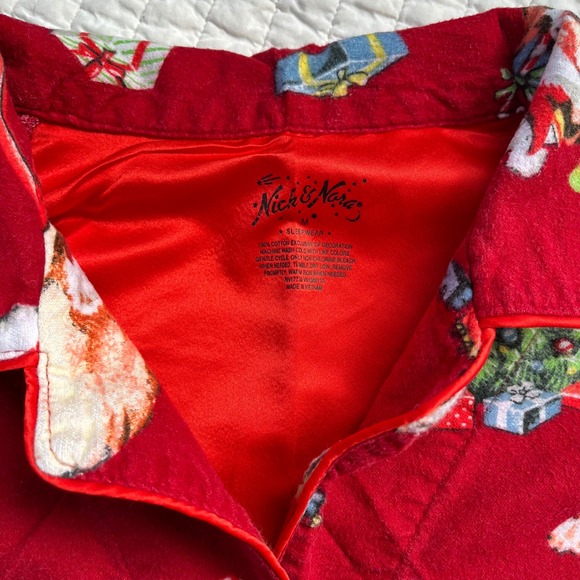 Nick & Nora Pajama Set Womens Christmas Red Cotton Flannel Santa Medium - Picture 5 of 6
